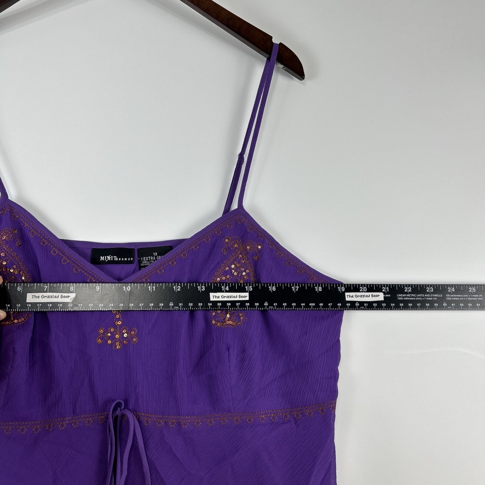 Vintage Mix It Womens Babydoll Tank Top Size 1X Purple Sequins Chiffon Gypsy - Picture 13 of 15